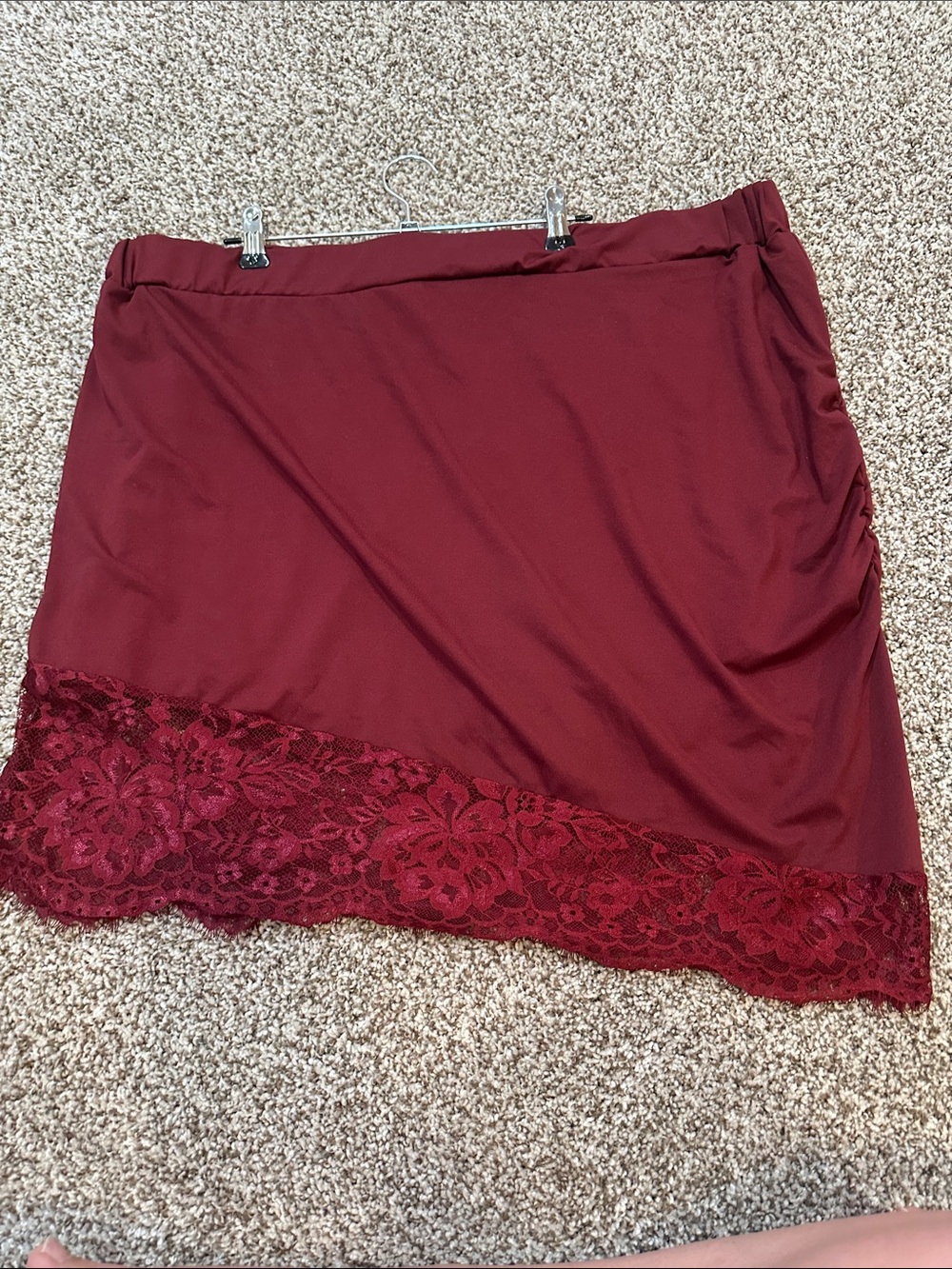 Women's Burgundy Lace-Hem Skirt